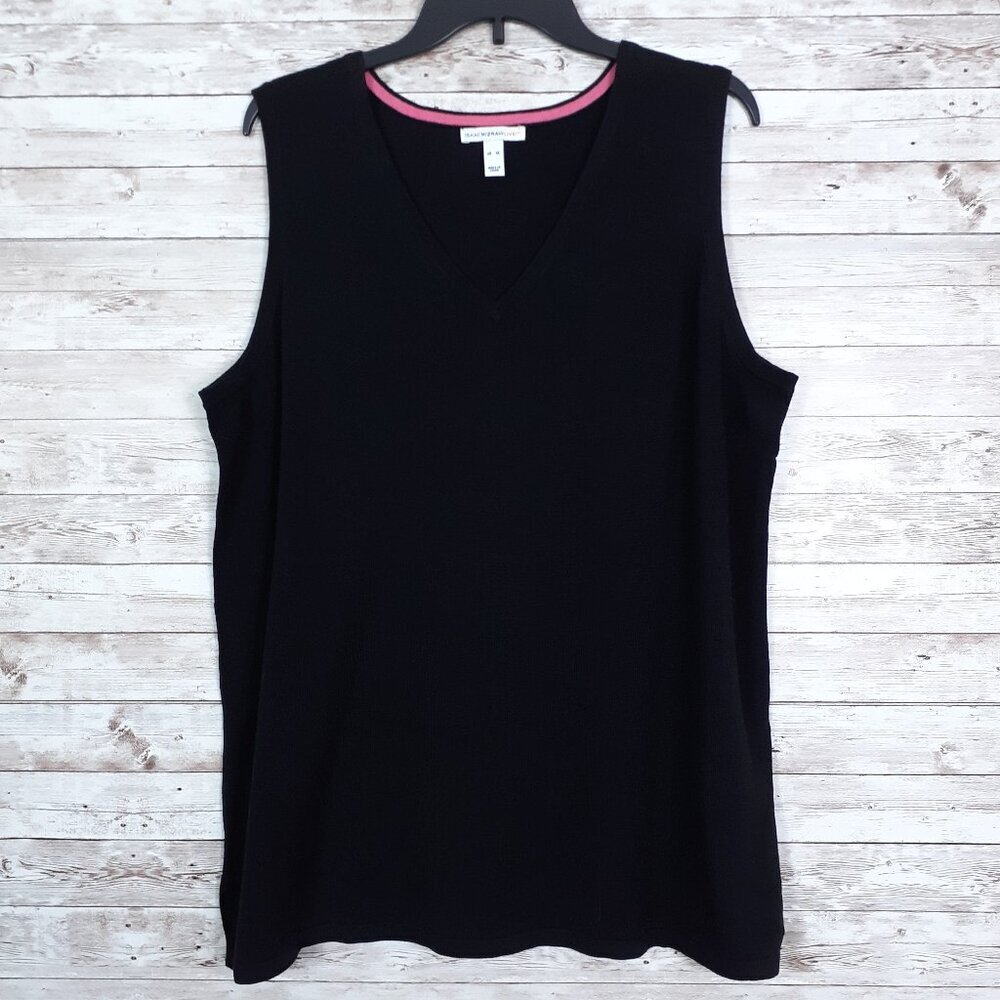 Isaac Mizrahi Womens Sweater Vest Tank XL V-Neck Black NWOT 25A